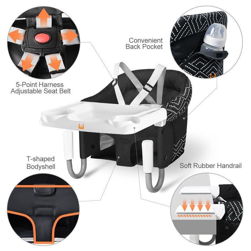 MTWML Hook On High Chair with Tray,Portable Baby High Chair That Attaches to Table,Clip On Fast Table Seat for Babies and Toddlers.Baby Feeding Seat for Dining Tables and Counter(Stripe-Black) - Image 4